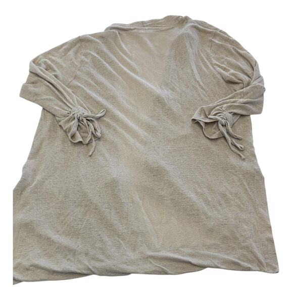 J.Jill Love Linen Cardigan Womens Large Petite Tan Open Front Ruched Sleeves - Picture 2 of 7